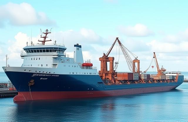 MS Coastal Voyager freight ferry during cargo loading operations