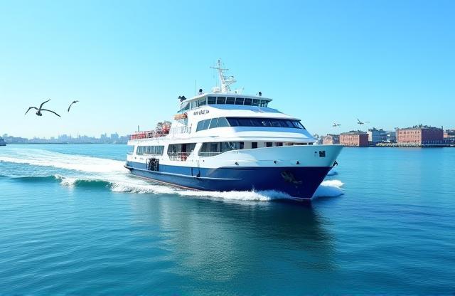 MS Sea Breeze ferry departing port on a sunny day