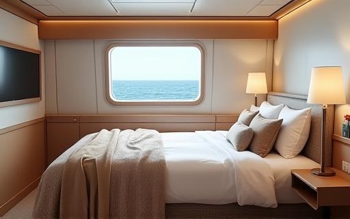 Comfortable passenger cabin interior with bed and window